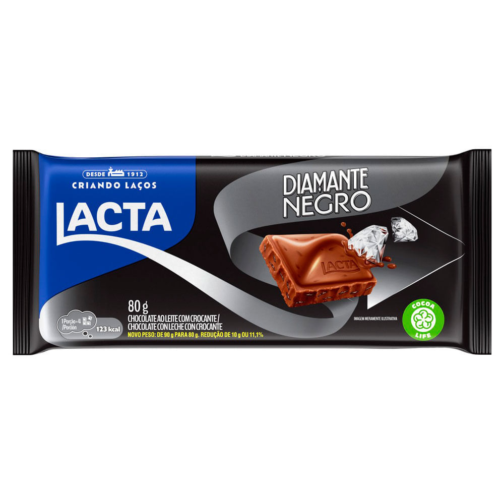 Chocolate Lacta ao leite Diamante Negro 80g em Oferta na Shopee