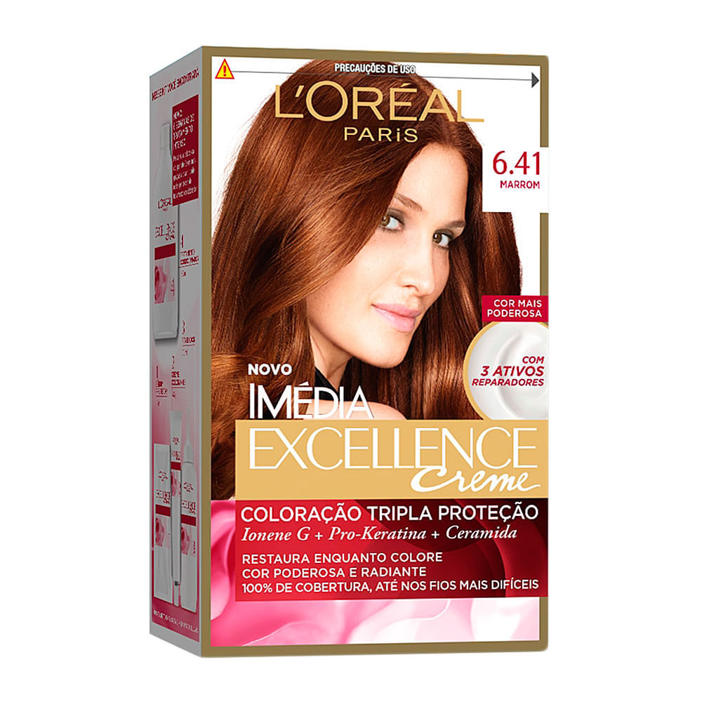 Tintura Creme Imédia Excellence L'oréal Marrom 6.41 Kit em Oferta na Shopee