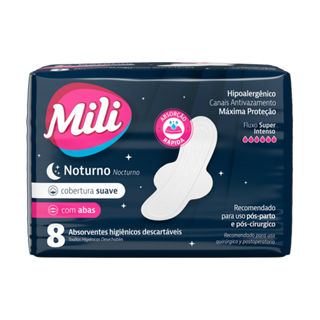 Absorvente Mili Noturno Suave com Abas 8 Unidades em Oferta na Shopee