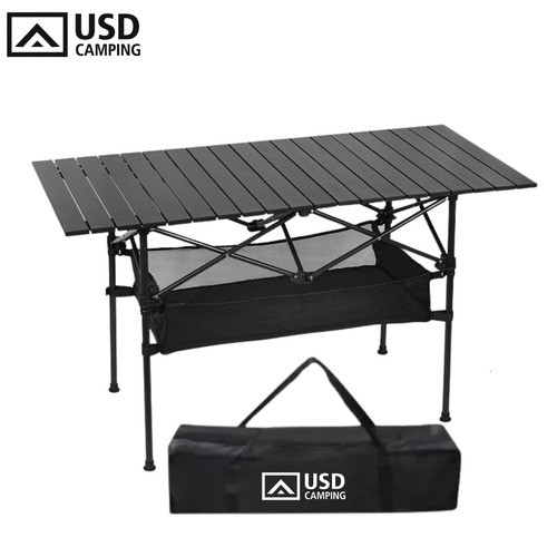 Mesa Dobrável 120cm Ultraleve Portátil Altura C/ Porta Objeto Preto