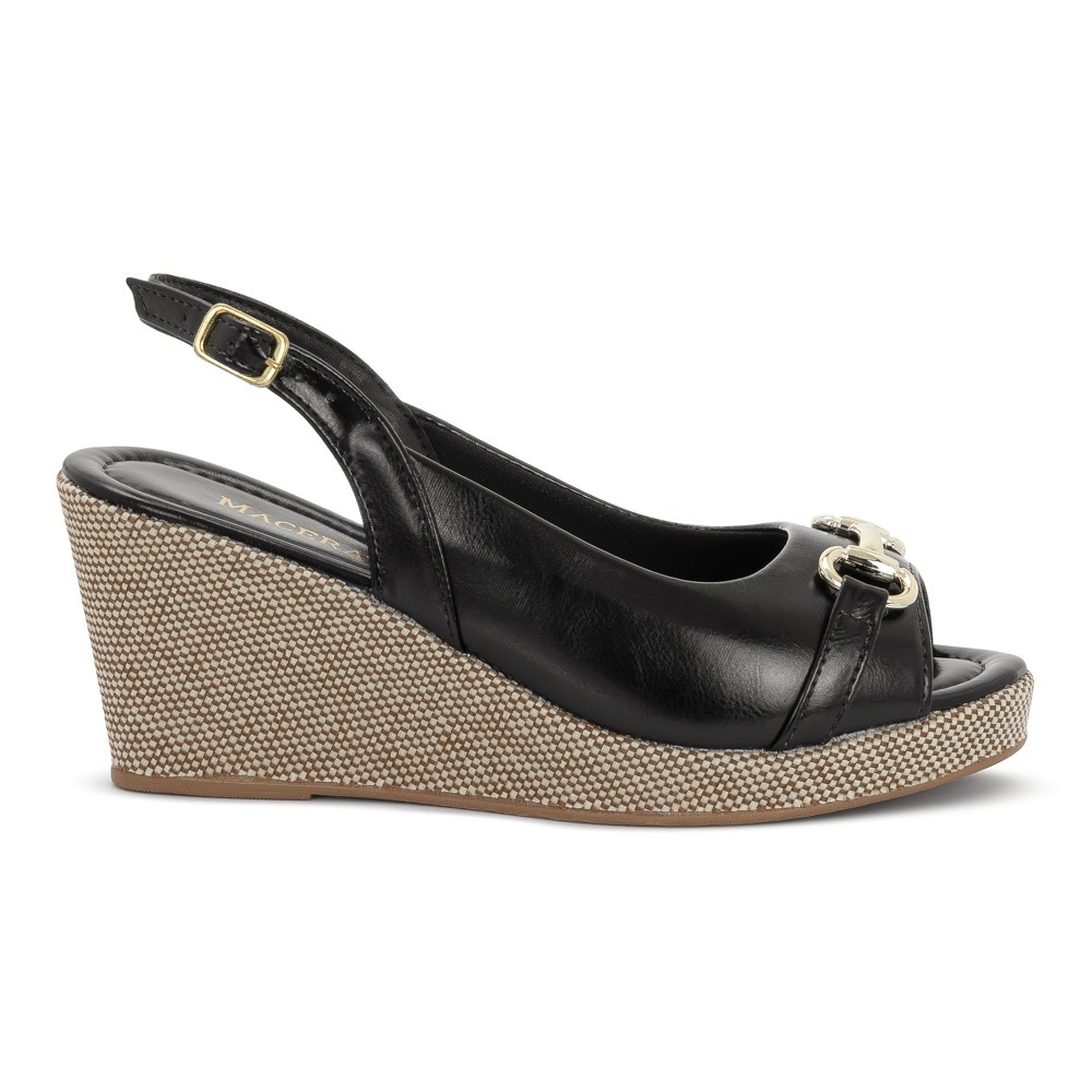 Sandália Anabela Feminina Macerata Salto Plataforma Detalhe Dourado Elegante Confortável Ref: 1077