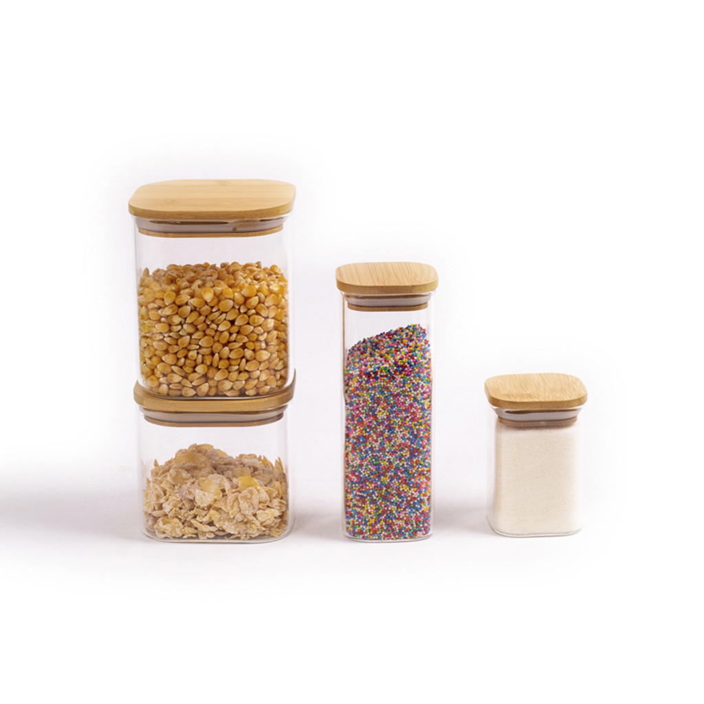 Kit Potes Hermeticos Vidro Quad 800/600/400/200ml - 4 pçs Oikos em Oferta na Shopee