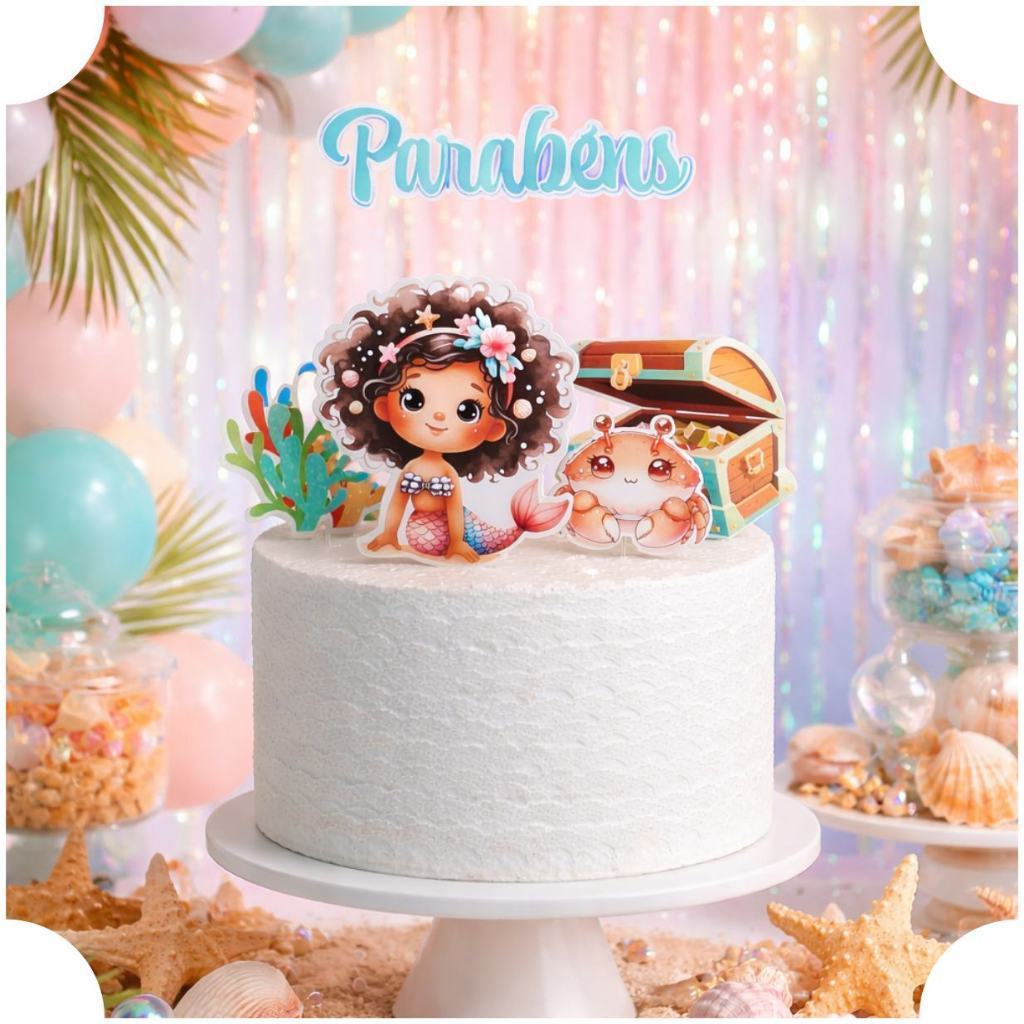 Topo de Bolo Personalizado Sereia Ayah, Festa Infantil, Menina,  Decoração Aniversário, Mesversário