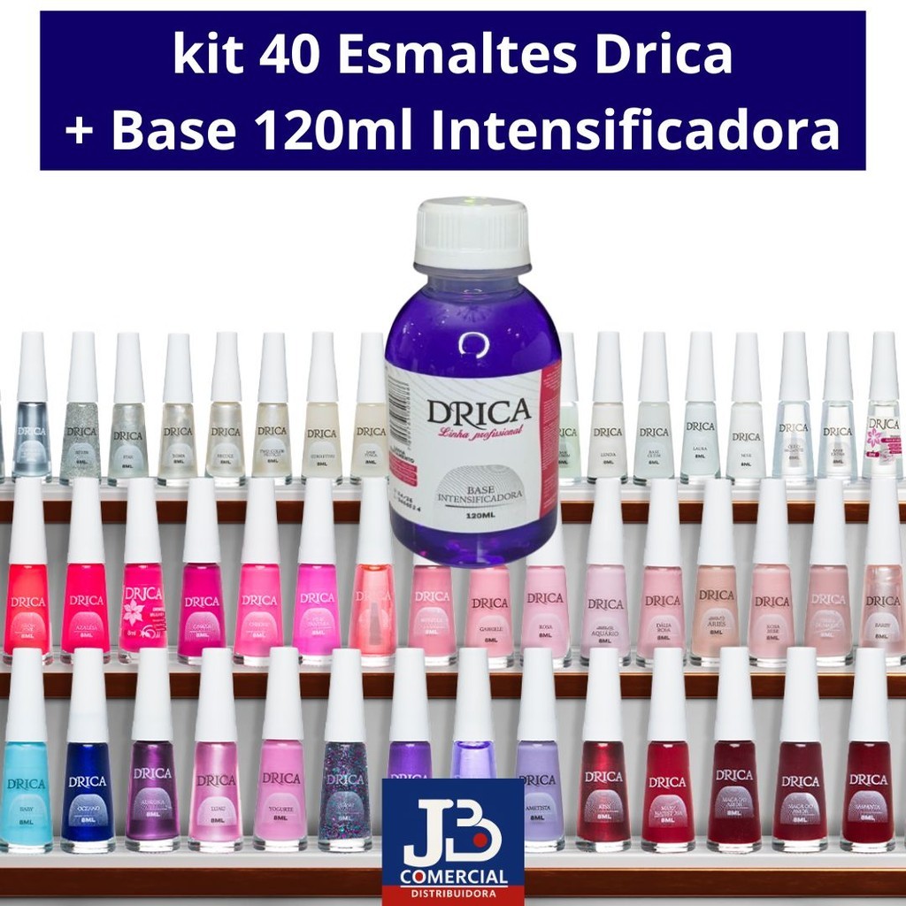 Kit Com 40 Esmaltes Drica + Base Intensificadora 120ml - Cores Variadas - ATACADO