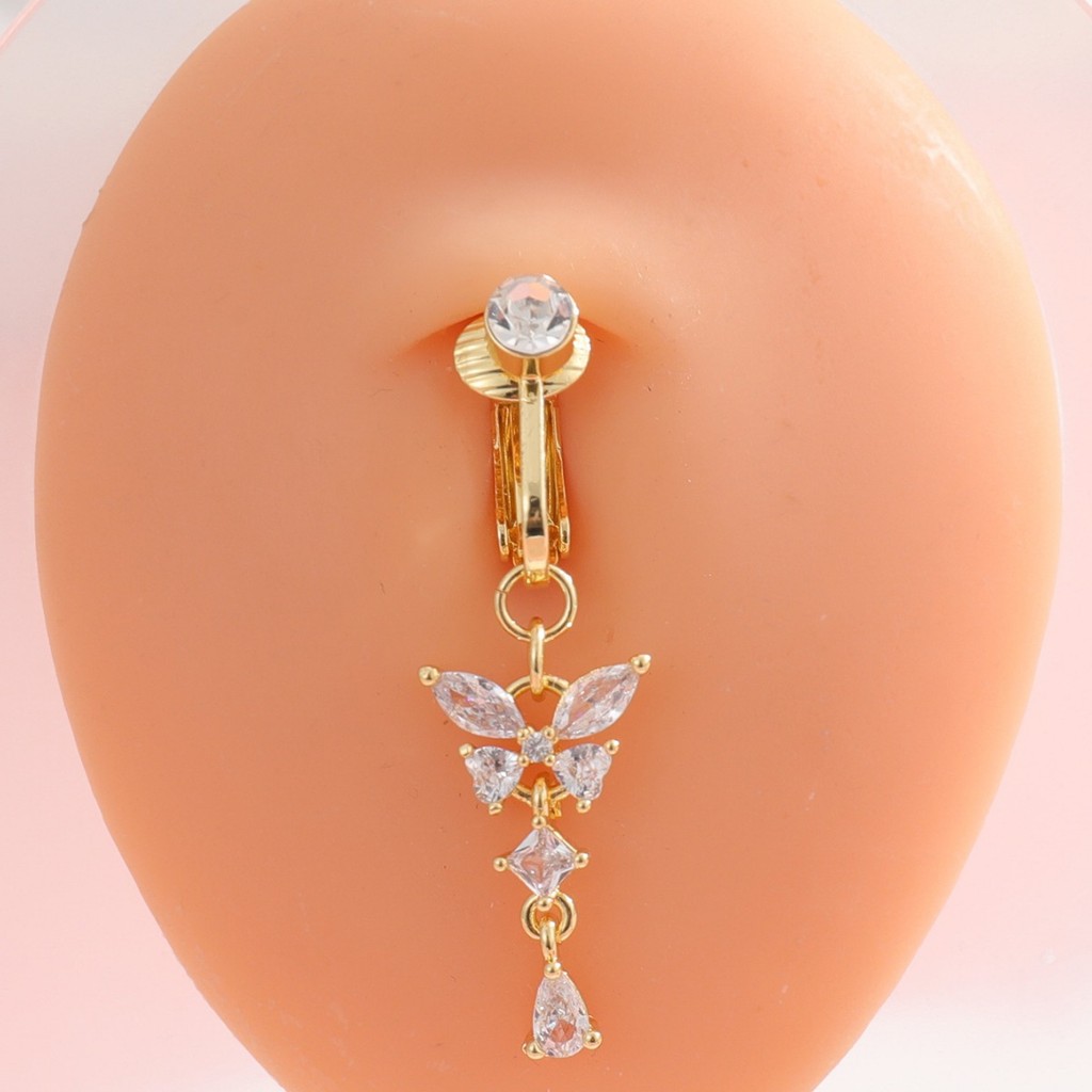 Piercings de umbigo falsos mais vendidos, joias para piercing de umbigo, piercings de umbigo com zircônia em formato de 