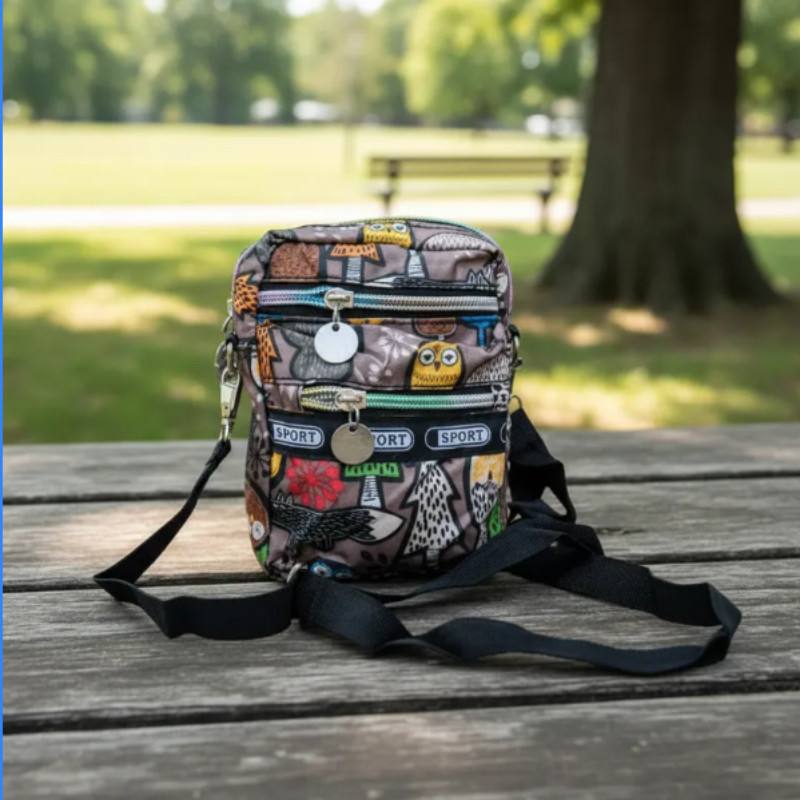 Bolsa transversal Sport Estampada Interativa Alça Longa Preto