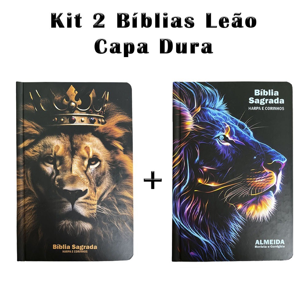 Kit 2 Biblias Sagrada Letra Gigante Luxo Popular - Leão Fortune e Leão Raio Azul - Harpa - RC em Oferta na Shopee