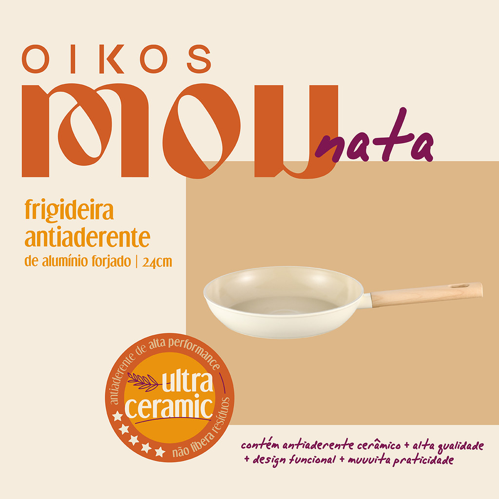 FRIGIDEIRA 24CM DE INDUÇÃO COM ANTIADERENTE CERÂMICO MOU DE NATA - OIKOS — imagem 2 de 2
