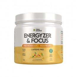 Energyzer e Focus True Source 450g Pre Workout Sem Cafeina Creatina Beta Alanina Sabor Frutas Amarelas