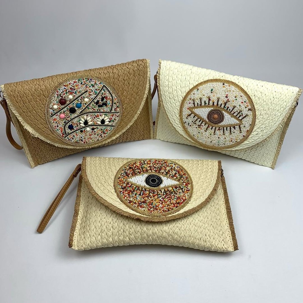 Bolsa feminina de Palha Carteira de Mão Praia Festa Casamento Carteira Feminina Com Miçanga