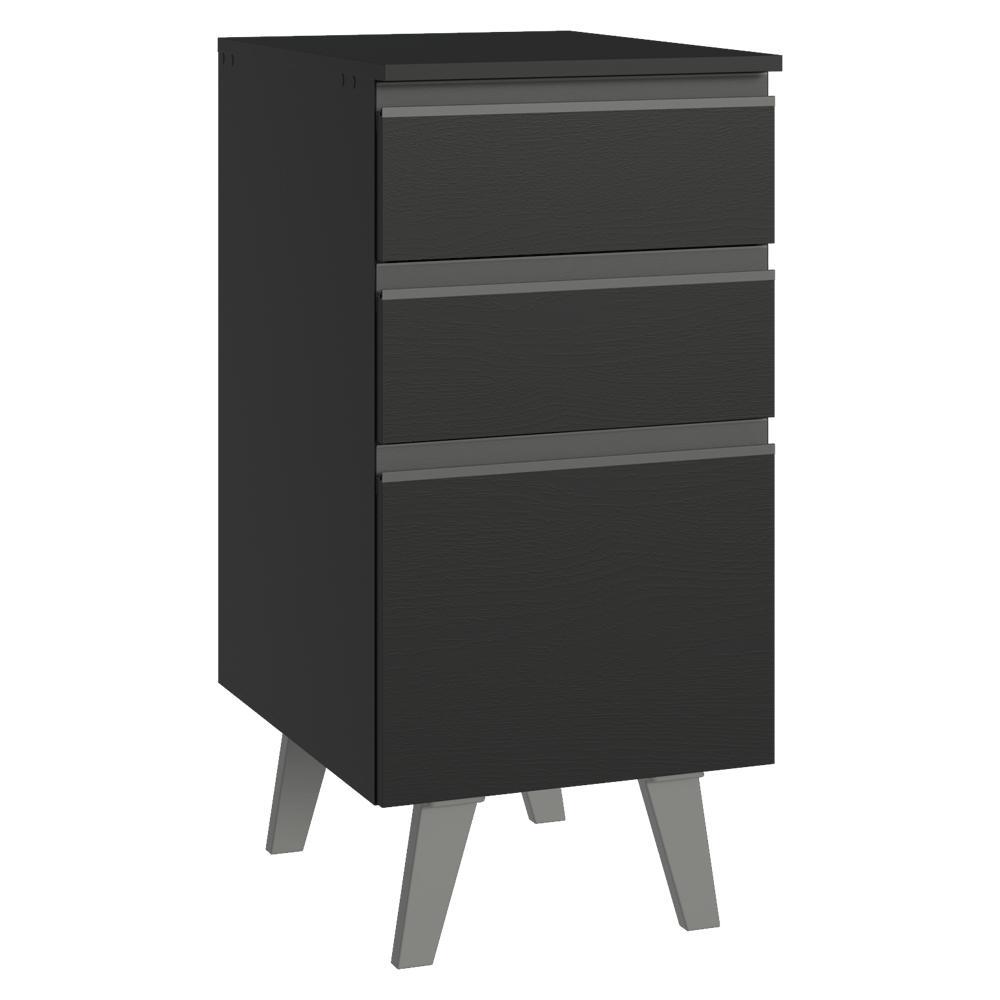 Balcão de Cozinha 40 cm 3 Gavetas Com Pés Preto Nice Madesa