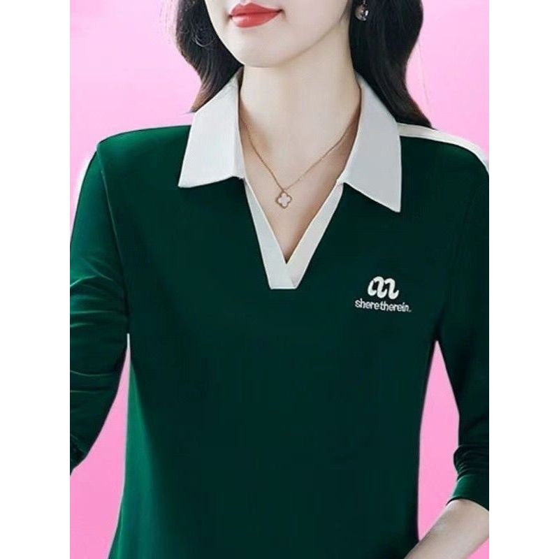 Novo estilo camiseta de manga comprida camisa de fundo feminina tamanho grande estilo ocidental topo solto roupas de mãe