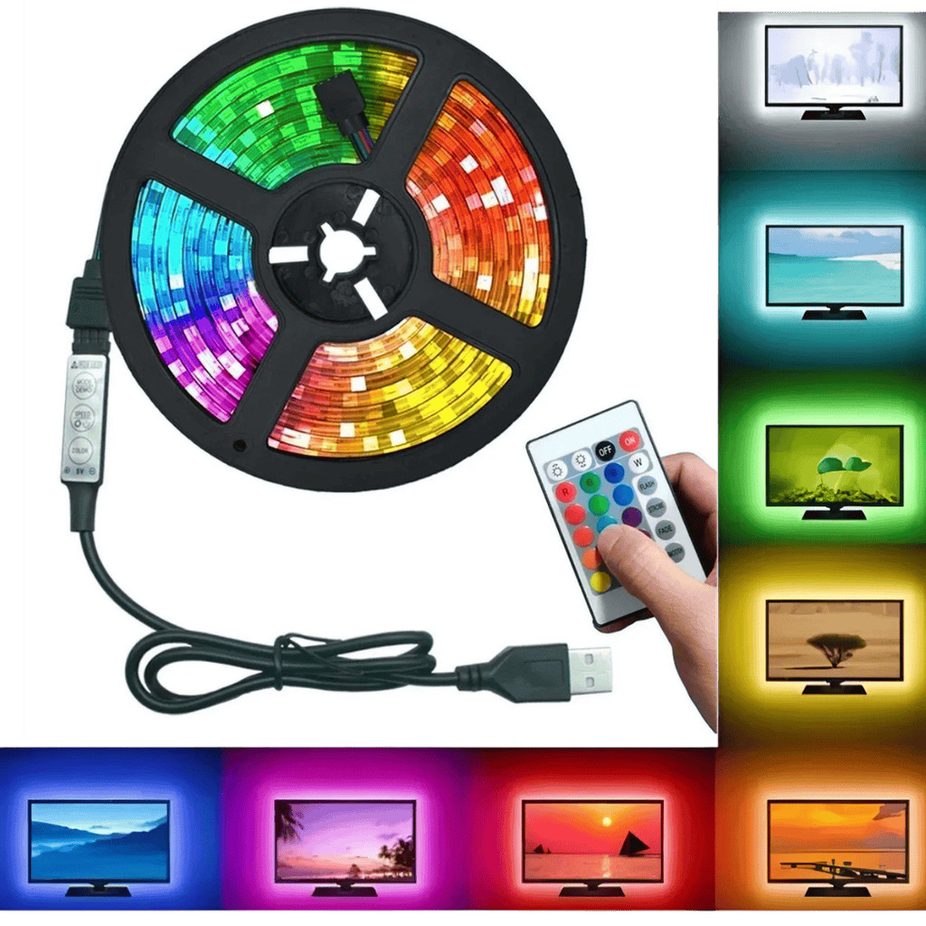 Fita de led 5m usb  rgb colorido 5 m/3m com controle remoto 5v