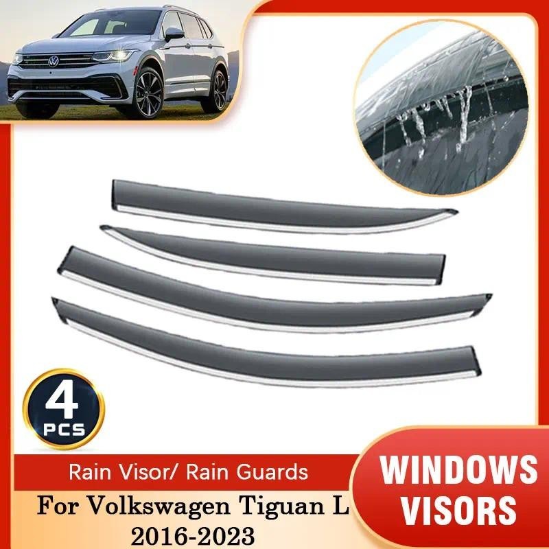 4 Pçs Para Volkswagen VW Tiguan L 2016 ~ 2023 Defletores Viseiras De Janela Guardas Chuva Vento Fumaça Pára-Brisas Exter