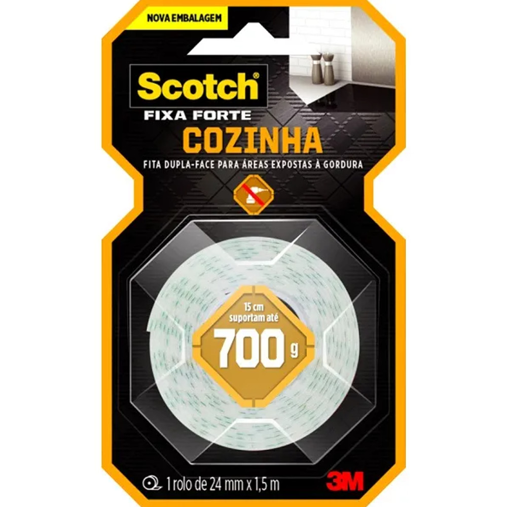FITA DUPLA FACE COZINHA 3M FIXA FORTE  24MM X 1,5M SCOTCH