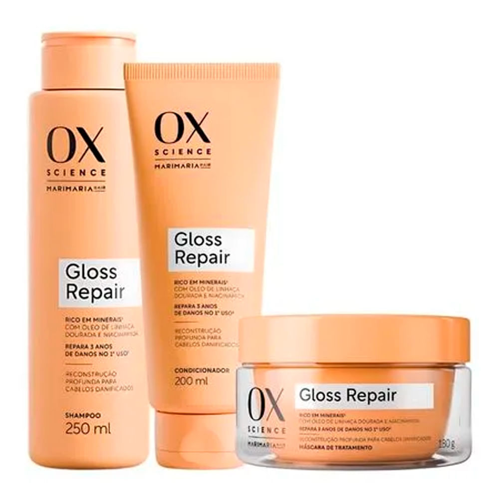 Kit OX Science Mari Maria Gloss Repair Shampoo + Condicionador + Máscara