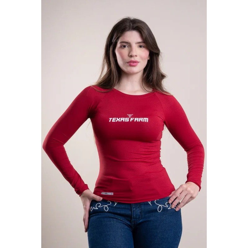 Camiseta Térmica Uv+50 Feminina Texas Farm Original Manga Longa Preta Vermelha Azul e Roxa