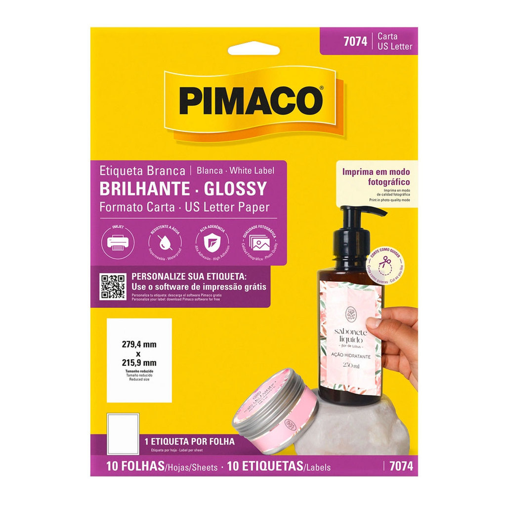 Etiqueta papel glossy 7074 com 10 folhas Pimaco