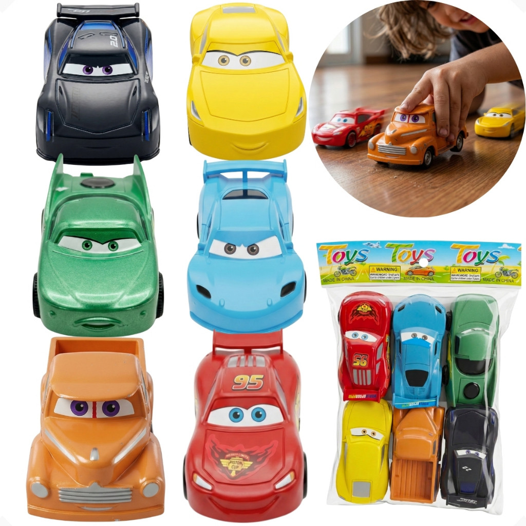 Kit 6 Carrinhos Fricção Brinquedo Carros De Corrida Relâmpago Mcqueen Carros 3 em Oferta na Shopee