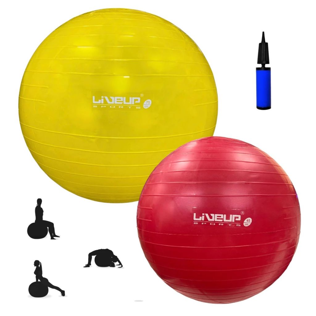 Kit com Bola Suíça 45cm + Bola 75cm + Mini Bomba Ideal para Pilates Yoga Academia e Treino Funcional