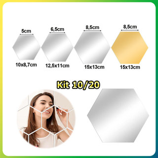 Kit 10/20 Folha de espelho hexagonal espelho autoadesivo acrílico para projetos DIY decoração de interiores artesanato