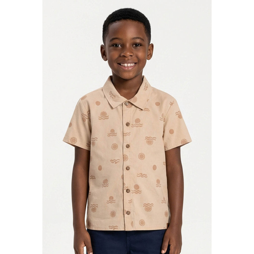 Camisa Manga Curta Infantil Menino Tropical Elian Bege em Oferta na Shopee