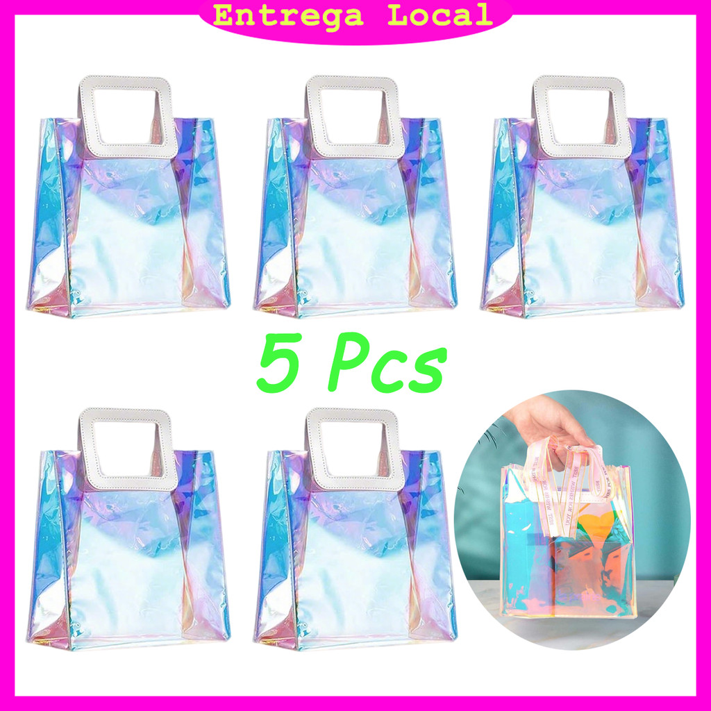 Sacola de presente azul Laser, sacola de presente de 5 peças, bolsa quadrada 20 x 18 x 10 cm, presente para convidados