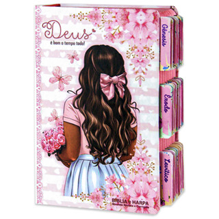 Bíblia Sagrada ARC João Ferreira de Almeida | Flores Aquarela | Com Abas Adesivas | Harpa e Corinhos em Oferta na Shopee