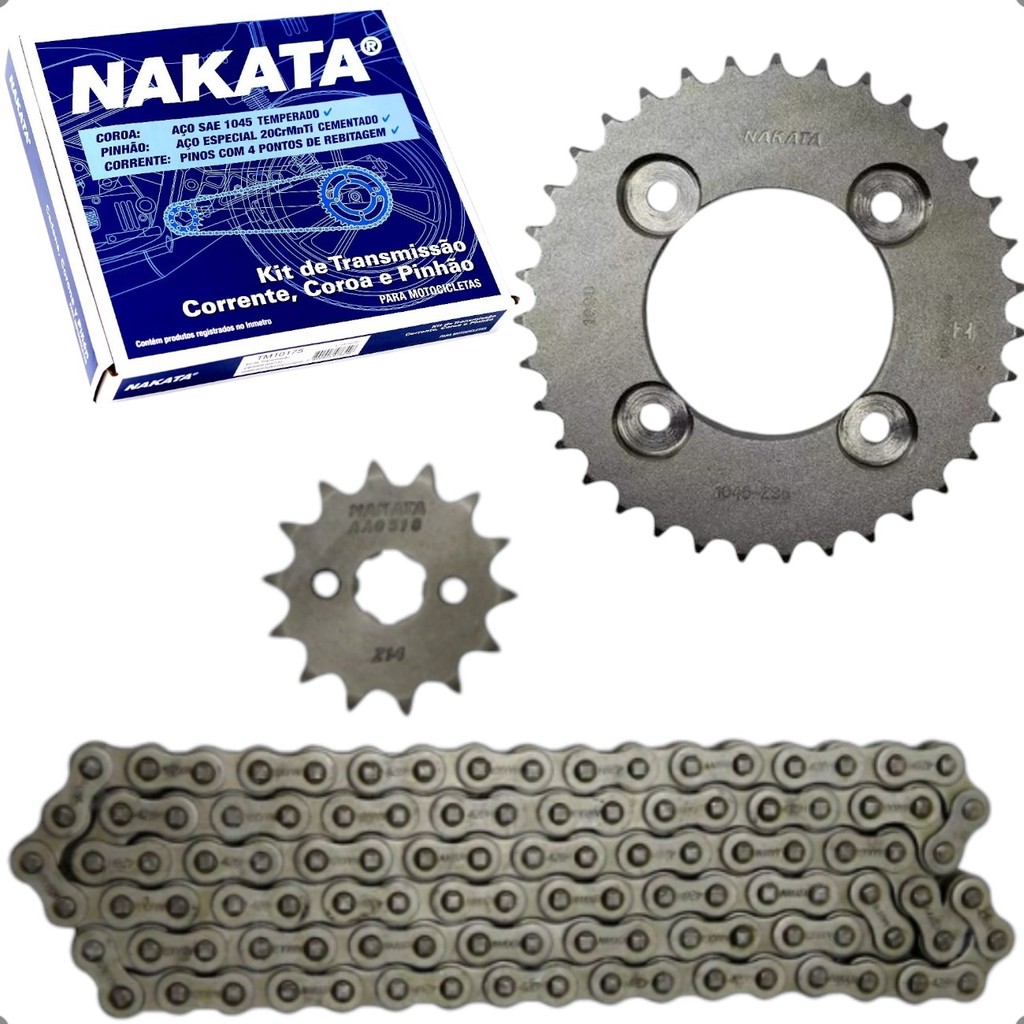 Kit Transmissao Relação Coroa Pinhao Corrente Nakata Honda POP 100 2007 a 2015
