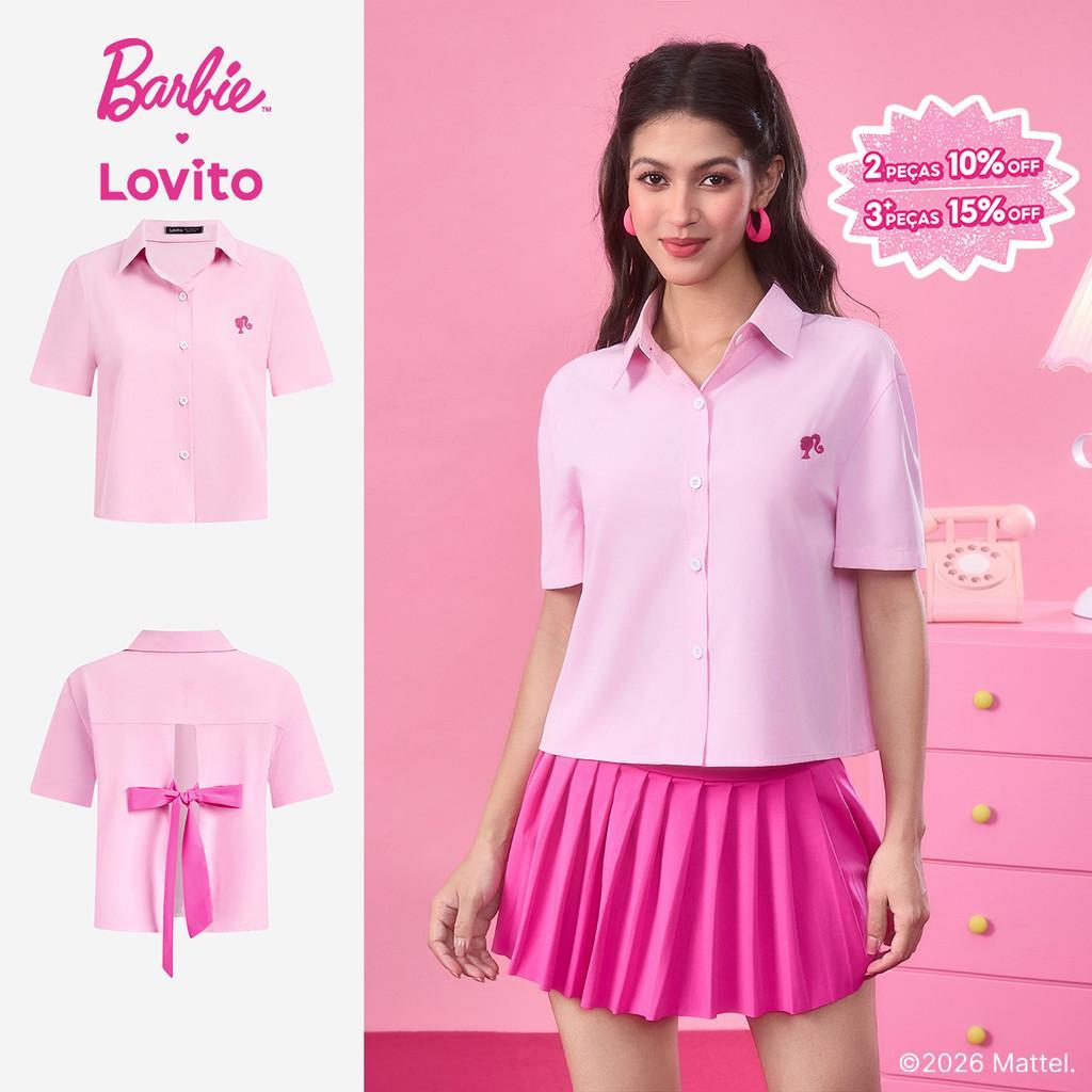 Barbie™ X Lovito Blusa Casual Botão Primavera/verão Blusa Rosa para mulheres LB1AD022