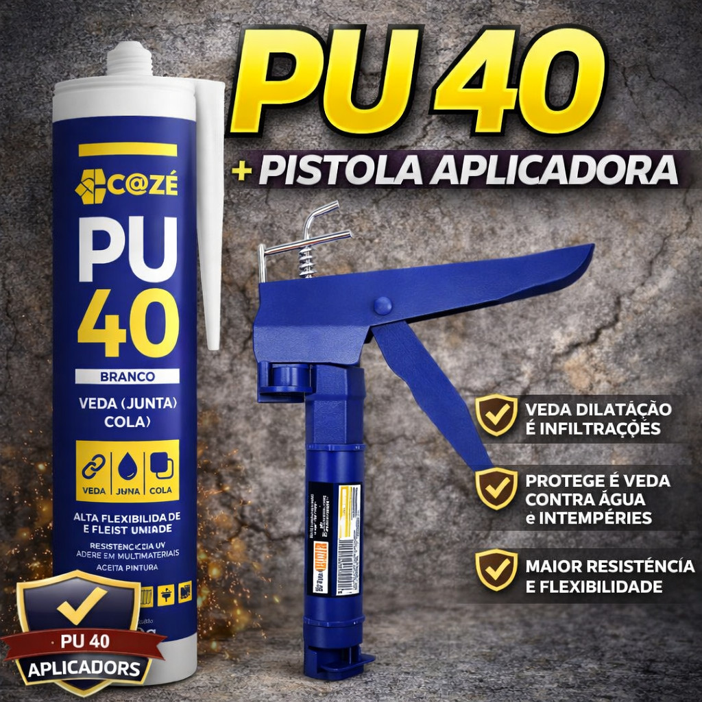 Kit Silicone Selante Pu 40 Branco 400g + Pistola Aplicadora