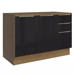 Balcão de Cozinha 120 cm 2 Portas 3 Gavetas Rustic/Preto Lux Madesa