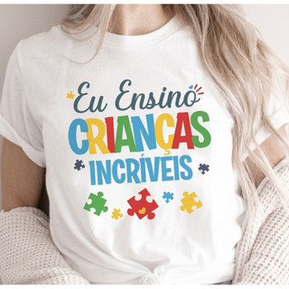 Camiseta Profissões Professora Educação Infantil Camisa Eu Ensino Crianças Incríveis Pedagoga 2026 em Oferta na Shopee