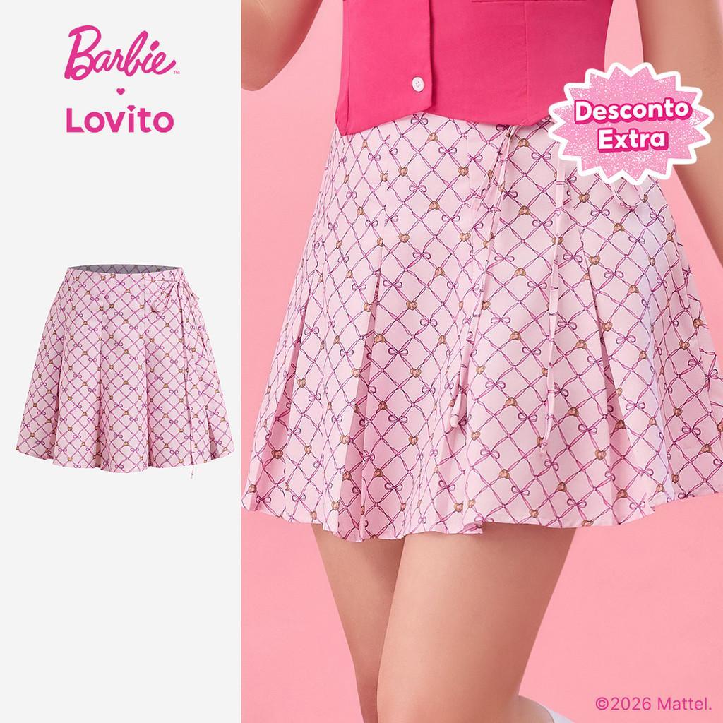 (New arrival) Barbie™ X Lovito Saia Casual Plissada Nó Frente Primavera/Verão Mulheres SKBL2PAD029 em Oferta na Shopee