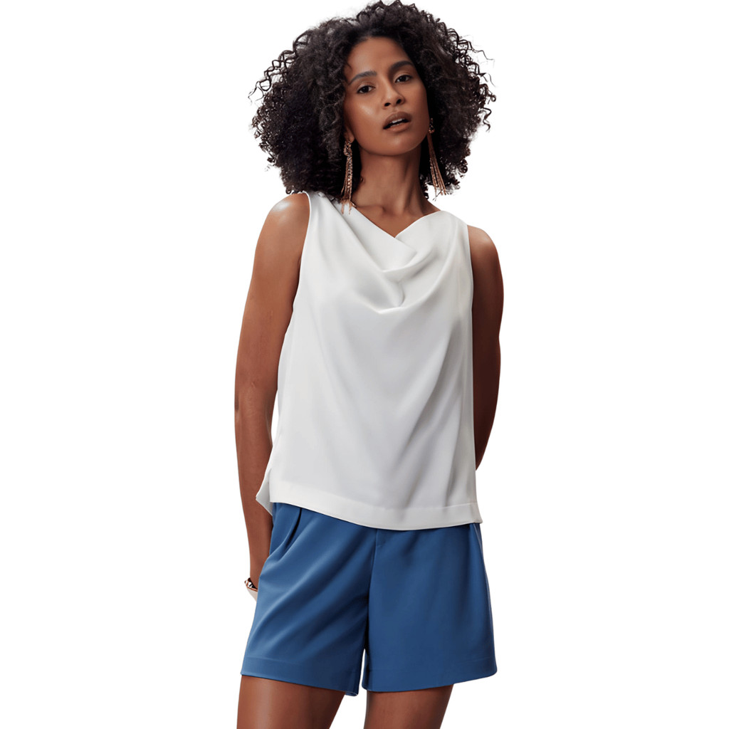 Blusa Regata Feminina Solta Cetim Flor De Lis