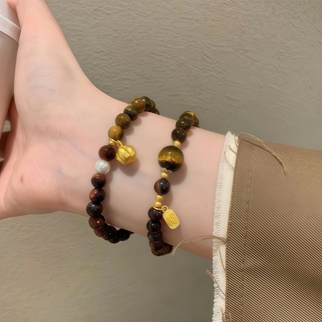 Novo estilo chinês Fu marca olho de tigre pedra frisado pulseira Merad nicho Design Retro High-End pulseira namorada jói