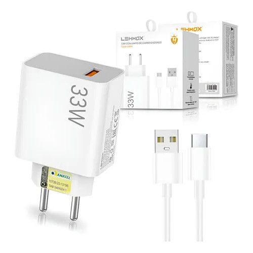 Carregador Turbo Power 33W LEHMOX LE-407/LE-405 | USB-C Super Rápido | Original | Carga Inteligente  Segura | Excelente