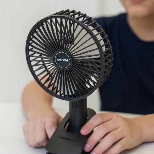 Mini Ventilador Recarregável Portátil 3 Velocidades Silencioso com Clip Ajustável USB Preto