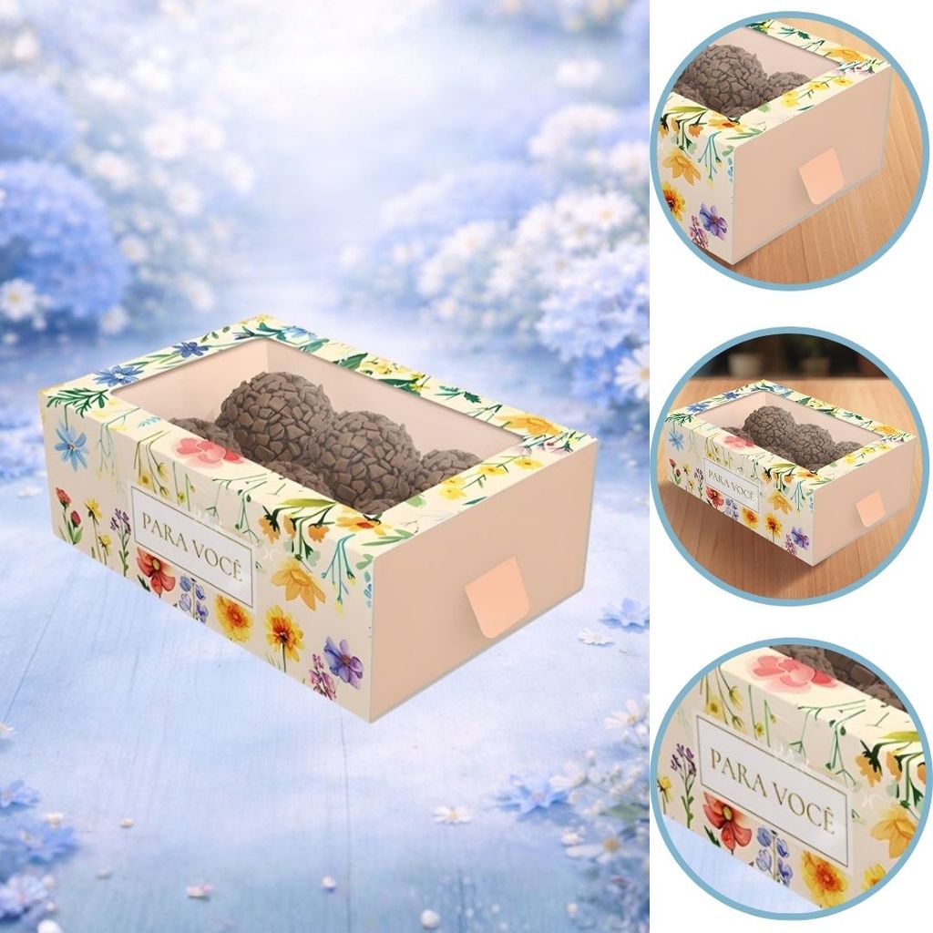 10 CAIXA P/ 6 DOCES COM VISOR FLORES 12X8X4CM 5991 ( DIA DAS MÃES IDEIA 2026 ) HOT STAMPING em Oferta na Shopee