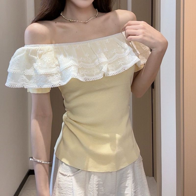 Novo Top De Ombro Com Babados Estilo Francês Para Mulheres , Verão 2025 Design , Ajuste Fino , Elegante E Exclusivo