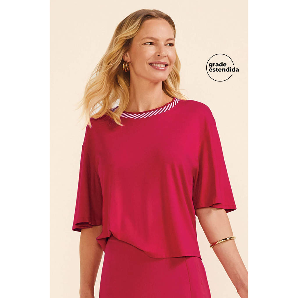 Blusa Feminina Decote Retilínea Marialícia Vermelho em Oferta na Shopee