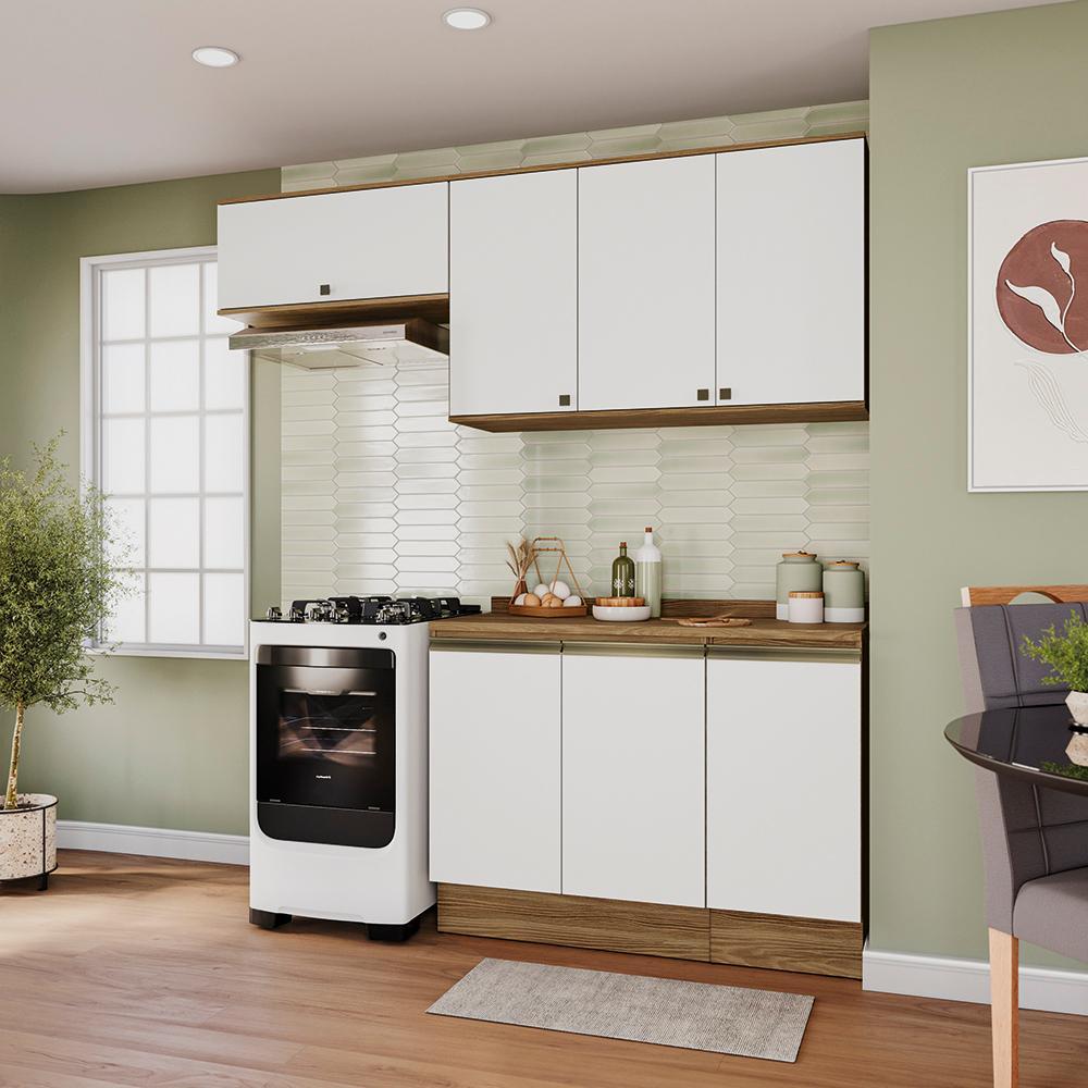 Armário de Cozinha Compacta 100% MDF 200cm Nogueira/Branco Celeste Kappesberg
