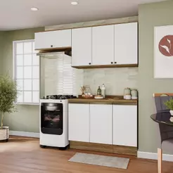 Armário de Cozinha Compacta 100% MDF 200cm Nogueira/Branco Celeste Kappesberg