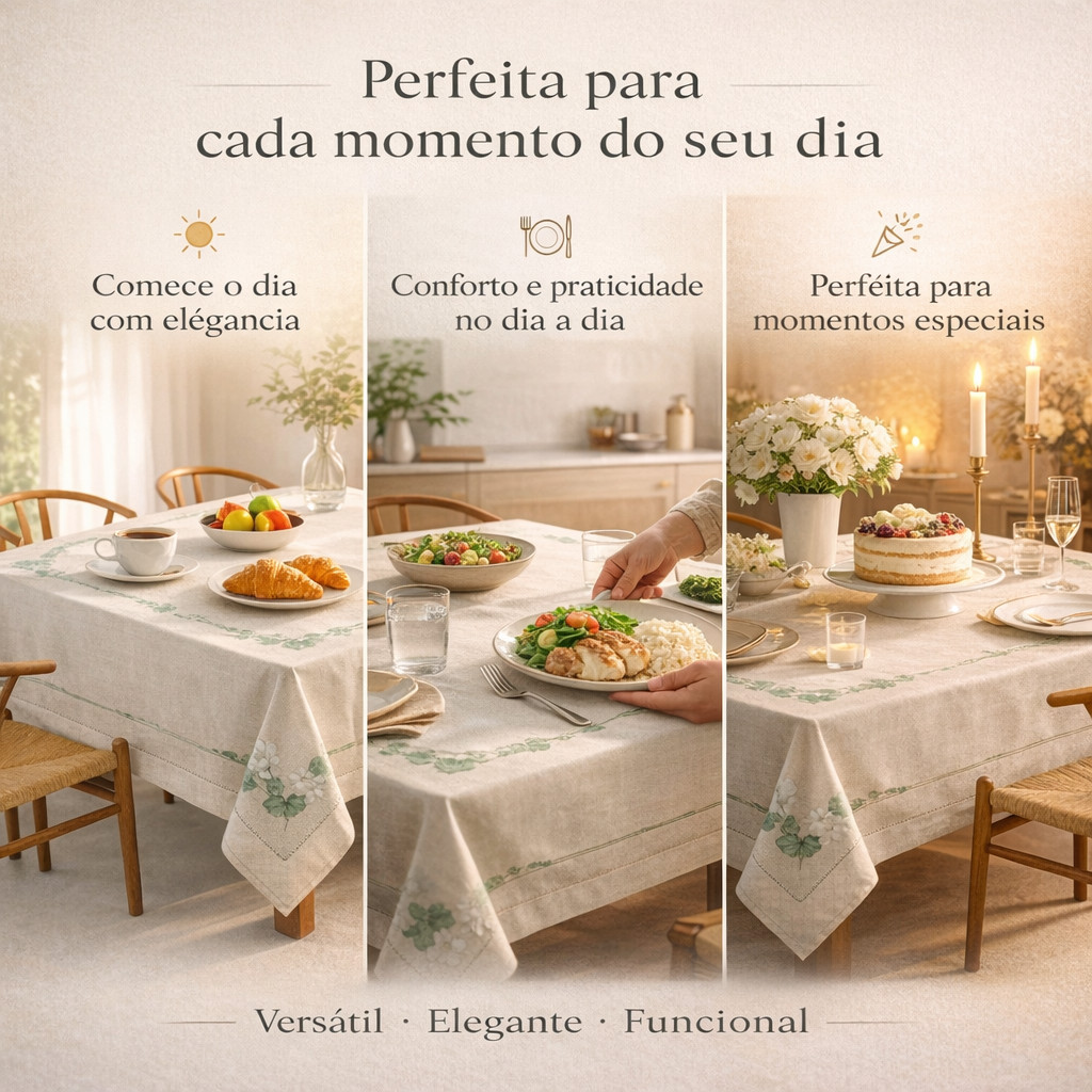Toalha De Mesa Retangular 8 Lugares 160x270cm Botanica Bege Dohler — imagem 2 de 2
