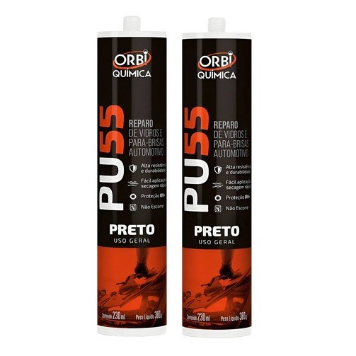 Kit 2 Pu55 Cola Parabrisa Reparo Vidro Automotivo Preto Orbi Quimica