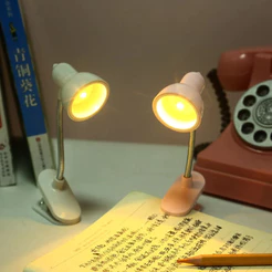 Mini luminária de mesa LED com suporte de encaixe, luz de leitura