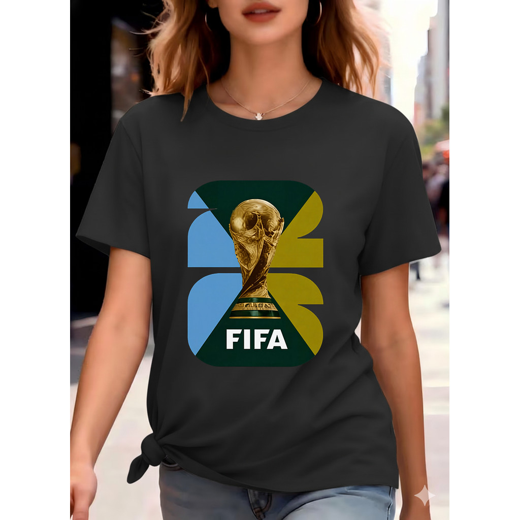 Camiseta Unissex Oversized Plus Size Feminina Masculina Camisa Da Copa Do Mundo 2022 Com Desenho Da Taça FIFA, Azul