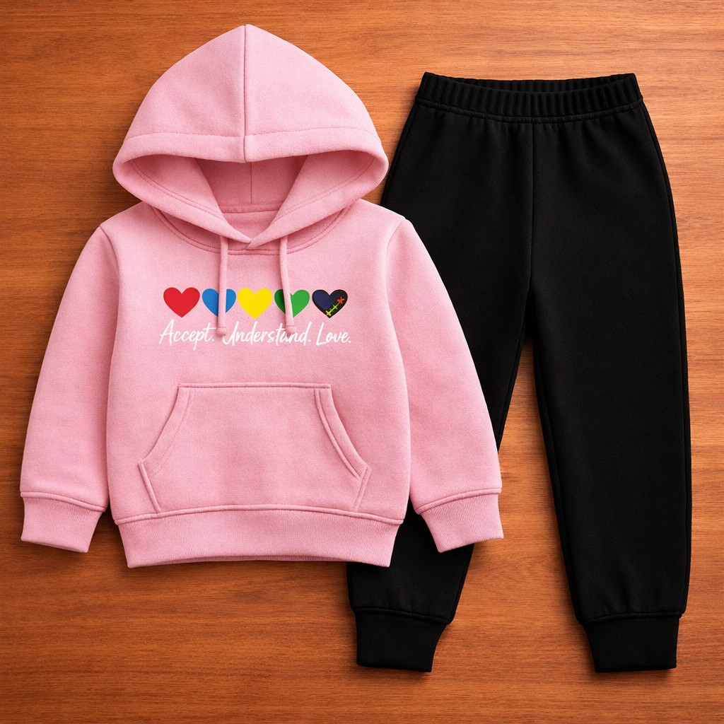 Conjunto Moletom Infantil Flanelado Estampado Corações Menina Inverno Confortável Casual Juvenil Molekada