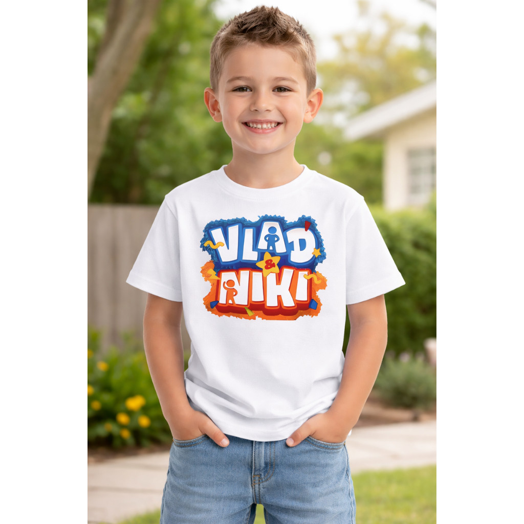 Camiseta Infantil VLAD E NIKI YOUTUBER Desenho Educativo Divertido Crianças Feminino Masculino Confortavel 100% Algodão