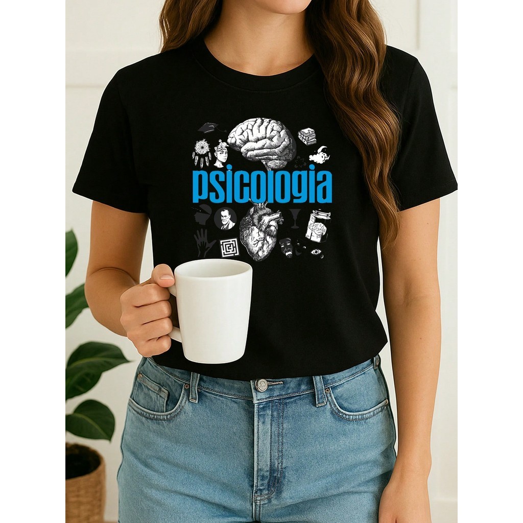 Camiseta Feminina Estampada Tema Psicologia Desenhos Faculdade Psico 100% Algodão Varias Cores